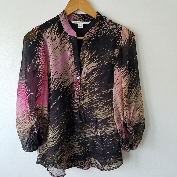 𝅺DIANE Von Furstenberg Silk Blloon Sleeve V-Neck Blouse Size 2 - Picture 1 of 12